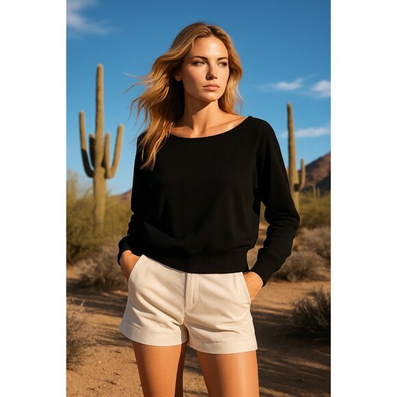 L’AGENCE Kimora Ballet Neck Black Sweatshirt New With Tags Size Small - Picture 3 of 16